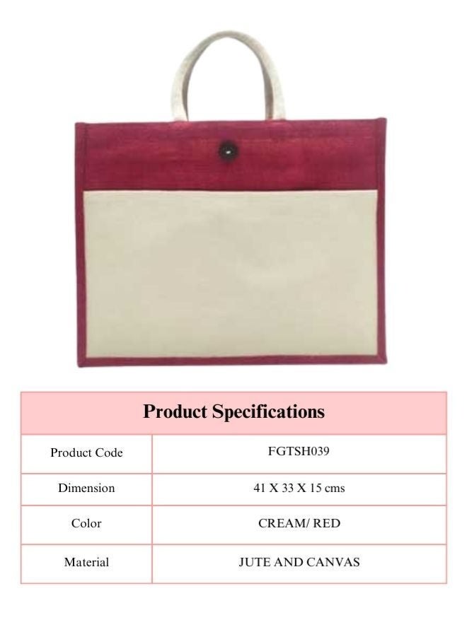 Fatio Set of 10 Eco-Friendly Jute Canvas Bags – Cream and Red, Durable and Stylish - Image 4